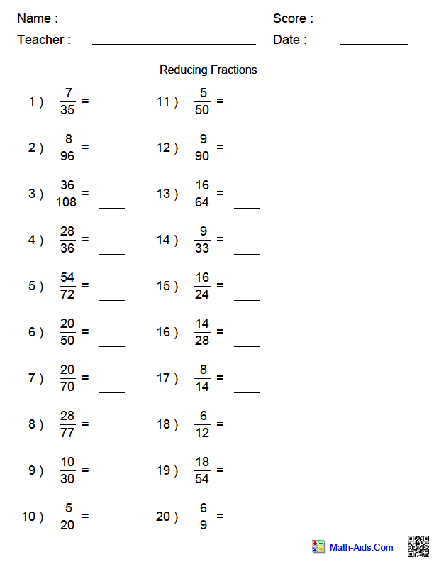 Math-aids.com fractions worksheet answers